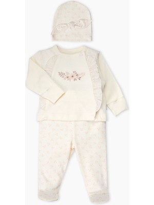 Bebetto Interlok Zıbın Set 3lü (Cute Gırl) Ekru