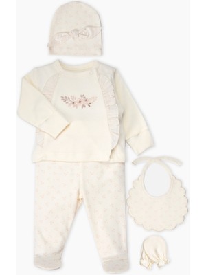 Bebetto Interlok Zıbın Set 5li (Cute Gırl) Ekru