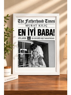Kişiselleştirilebilir New York Times Gazete Temalı En Iyi Baba Tablosu, Beyaz ve Siyah Çerçeve Seçeneği