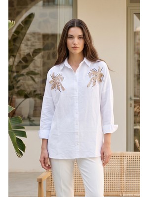 Lale Butik Nakış ve Pul Detaylı Gömlek 17400 BEYAZ05