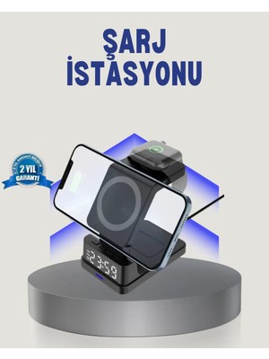 Diyar-ı Fırsat Kablosuz Şarj Cihazı ve Dijital Saat 4’ü 1 Arada Hızlı Şarj, LED Işıklı Tasarım