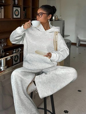 Macklin Unisex Kadın Erkek Bias Weeckers Baskılı Oversize 3 Iplik Kapüşonlu Sweatshirt ve Baggy Eşofman Altı