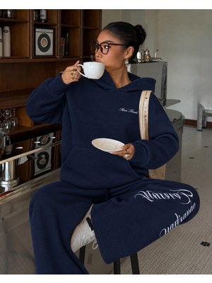 Macklin Unisex Kadın Erkek Bias Weeckers Baskılı Oversize 3 Iplik Kapüşonlu Sweatshirt ve Baggy Eşofman Altı