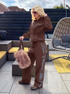 Macklin Unisex Kadın Erkek Bias Weeckers Baskılı Oversize 3 Iplik Kapüşonlu Sweatshirt ve Baggy Eşofman Altı