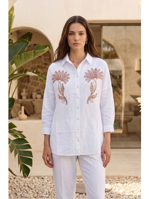 Lale Butik Nakış ve Pul Detaylı Gömlek 14701 BEYAZ04