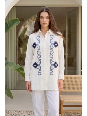 Lale Butik Nakış ve Pul Detaylı Gömlek 17586 EKRU01