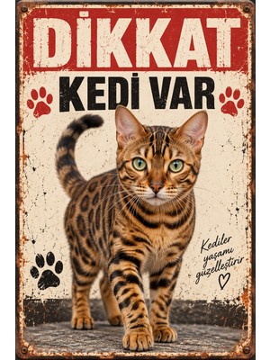 Lucena Bengal Kedisi Dikkat Kedi Var Retro Metal Duvar Tabelası Ev Dekoru 15X20CM