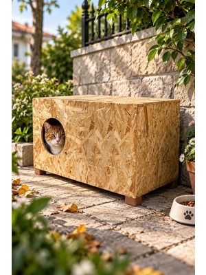 Reyo Büyük Boy Kedi Evi, Sokak Hayvanları İçin Kedi Yuvası, Ahşap Kedi Kulübesi Yağmura ve Soğuğa Dayanıklı OSB 60x40x30 cm CAT24
