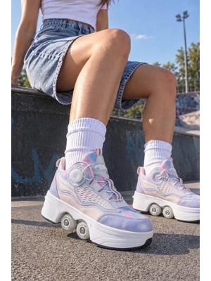 İmershoes Yetişkin Çocuk Patenli Spor Ayakkabı Akıllı Bağcıklı Içe Kapanan Tekerlekli Sneaker 049