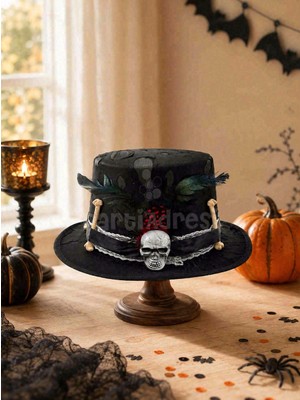 Parti Adresi Cadılar Bayramı Kuru Kafalı Şapka – Halloween Kostüm ve Parti Aksesuarı Siyah