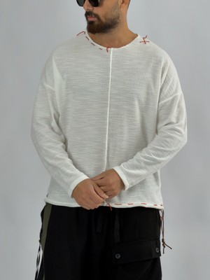 Cocopelli Ip Detaylı Tasarım Beyaz Erkek Sweatshirt COC3467