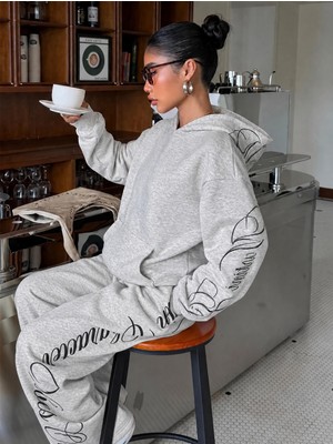 Macklin Unisex Kadın Erkek Martini Girl Baskılı Oversize 3 Iplik Kapüşonlu Sweatshirt ve Baggy Eşofman Altı