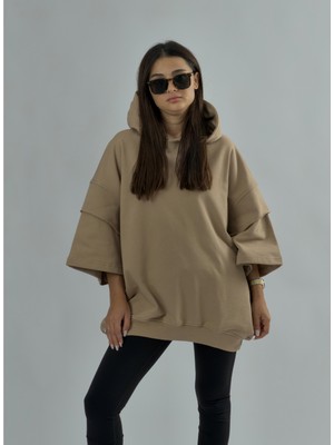 Cocopelli Oversize Kapüşonlu Bej Kadın Hoodie COC3498