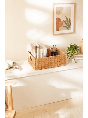 Ocean Home Textile Yıkanabilir Bej Pp Rattan Sepet 39 x 29 x 13 cm