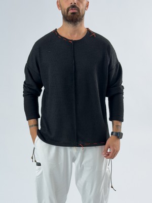Cocopelli Ip Detaylı Tasarım Siyah Erkek Sweatshirt COC3466