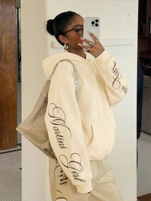 Macklin Unisex Kadın Erkek Martini Girl Baskılı Oversize 3 Iplik Kapüşonlu Sweatshirt ve Baggy Eşofman Altı