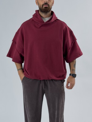 Cocopelli Oversize Kapüşonlu Bordo Erkek Hoodie COC3480