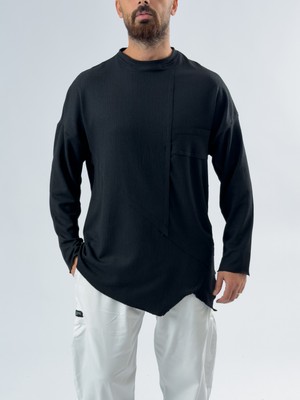 Cocopelli Asimetrik Dikişli Siyah Erkek Sweatshirt COC3455