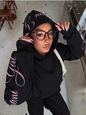 Macklin Unisex Kadın Erkek Martini Girl Baskılı Oversize 3 Iplik Kapüşonlu Sweatshirt ve Baggy Eşofman Altı