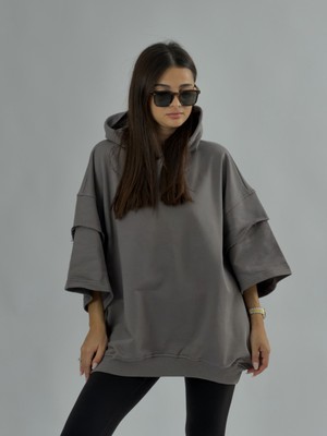 Cocopelli Oversize Kapüşonlu Antrasit Kadın Hoodie COC3499