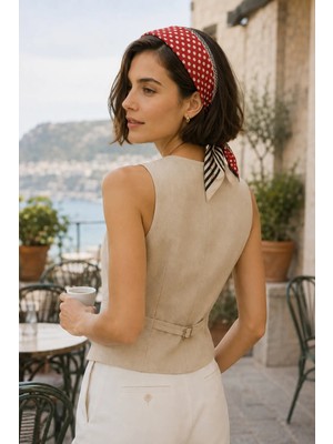 Dscarf Milano Kırmızı Puantiye ve Çizgi Desenli Saten Fular 70X70 cm