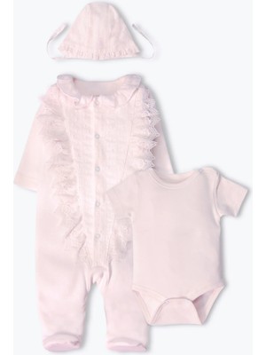 Bebetto Interlok Patikli Tulum Set 3lü (Pretty Gırl) Pembe