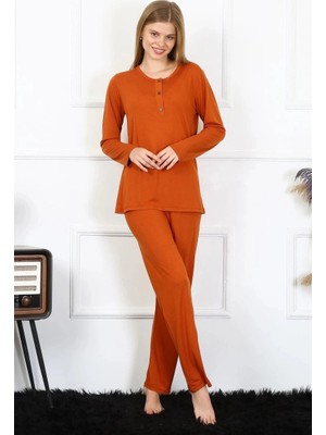 Beruflic Kadın Penye Uzun Kol Patlı Pijama Takım Kiremit