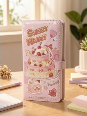 Mare Accessories Pasta Figürlü Kabartmalı Pembe Renkli Mıknatıs Kapaklı En 9 cm Boy 18 cm Çizgili Defteri
