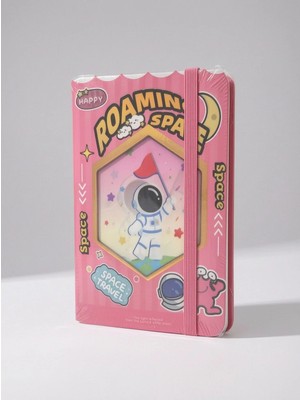 Mare Accessories Astranot Figürlü Hologram Pembe Renkli En 7,5 cm Boy 10,5 cm Çizgili Not Defteri