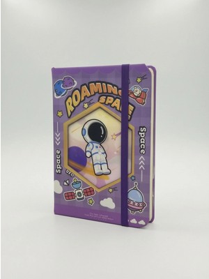 Mare Accessories Astranot Figürlü Hologram Mor Renkli En 7,5 cm Boy 10,5 cm Çizgili Not Defteri
