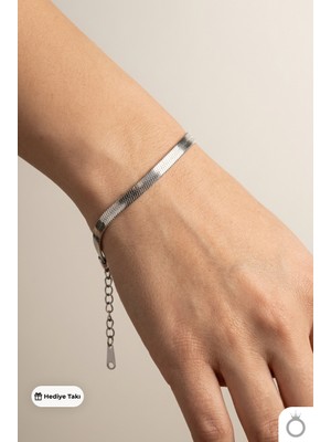 Mavega Kadın Çelik Italyan Zincir Bileklik 316L Paslanmaz Kararmaz Gümüş Silver 18+5 cm