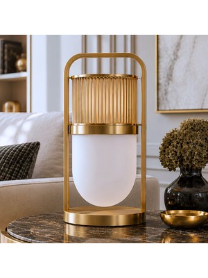 Bahar Aydınlatma Gerald Eskitme Gold Pirinç Kaplama Gövde Beyaz Cam Başlık Masa Lambası