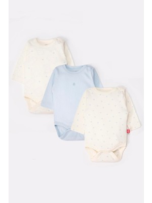 Bebetto Cute Bear Desenli Mavi Uzun Kollu Body 3lü %100 Pamuklu Konforlu ve Sağlıklı