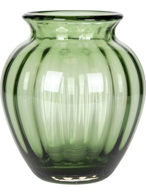 Herdekora Dekoratif Cam Vazo Çizgili Optik Desenli Yeşil 21X25 Cm.