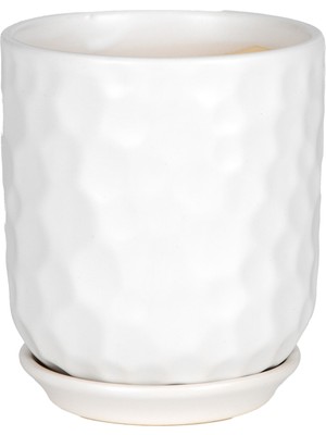 Herdekora Seramik Saksı Tabaklı Petek Dokulu Beyaz 10,5X12 Cm.