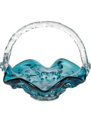 Herdekora Dalgalı Kenarlı Cam Kase-Sepet Mavi 32X28 Cm.