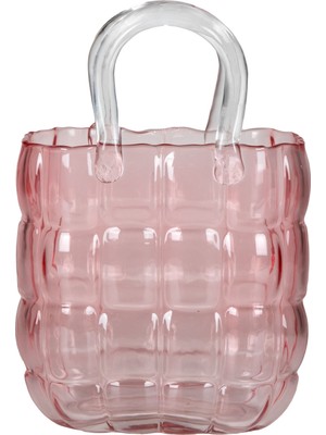 Herdekora Dekoratif Cam Vazo Çanta Pembe 19X27 Cm.