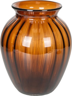 Herdekora Dekoratif Cam Vazo Çizgili Optik Desenli Kahverengi 21X25 Cm.