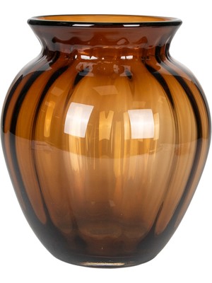 Herdekora Dekoratif Cam Vazo Çizgili Optik Desenli Kahverengi 20X22 Cm.