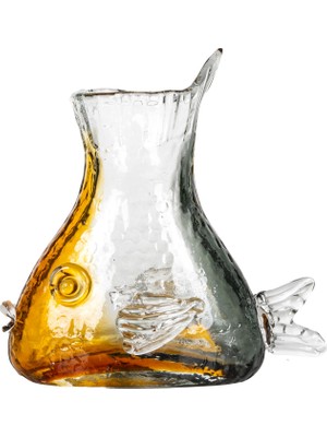 Herdekora Dekoratif Cam Vazo Balık Şekilli Füme Kehribar 22X23 Cm.