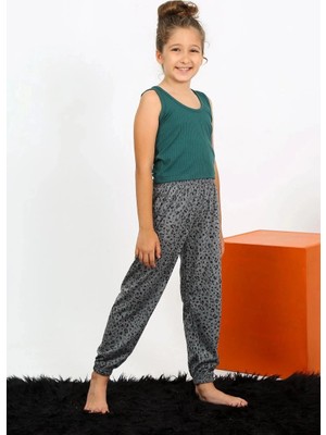 Beruflic Kız Çocuk Sıfır Kol Zümrüt Yeşili Penye Pijama Takım