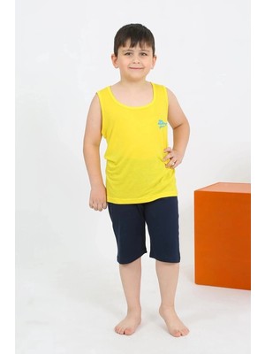 Beruflic Erkek Çocuk Sıfır Kol Şortlu Sarı Penye Pijama Takımı