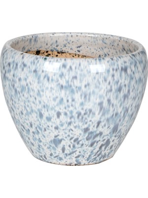 Herdekora Dekoratif Benekli Seramik Saksı Mavi-Beyaz 22X10,5 Cm.