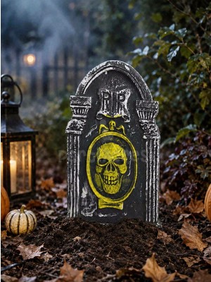 Parti Adresi Halloween Kuru Kafalı Mezar Taşı Dekoru – Strafor Cadılar Bayramı Süsü  30X49 cm