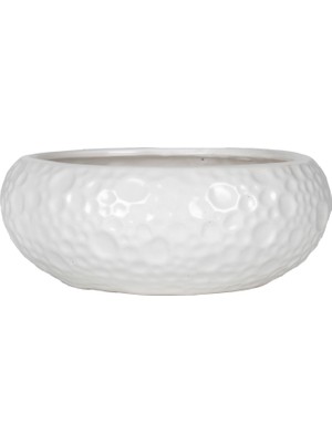 Herdekora Seramik Saksı Kabartma Dokulu Yayvan Beyaz 20X8 Cm.