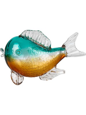 Herdekora Dekoratif Cam Biblo Balık Turkuaz-Kehribar 27X17 Cm.