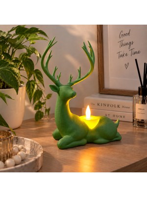 Piyatech Geyik Biblo Mumluk – LED Tealight Mumlu Dekoratif Masa ve Ev Süsü, 18 cm - Yeşil