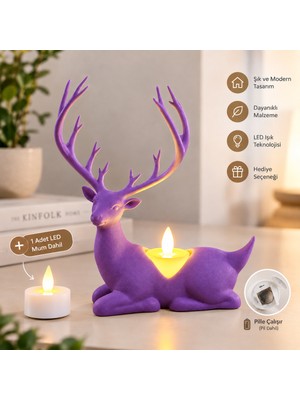 Piyatech Geyik Biblo Mumluk – LED Tealight Mumlu Dekoratif Masa ve Ev Süsü, 18 cm - Yeşil