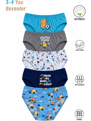 Özkan 31801 5'li Paket Erkek Çocuk Karışık Renkli Desenli Pamuklu Yumuşak Rahat Slip Külot