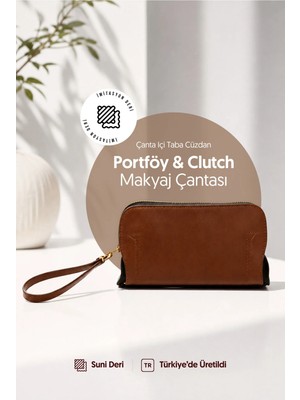 Lizy's Çanta Içi Siyah Cüzdan Portföy & Clutch Makyaj Çantası